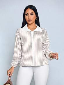 SOLERSUN Women's Seasonal Collection Elegant Striped Print Long Sleeve Sun-Protective Blouse - Apricot - View 4