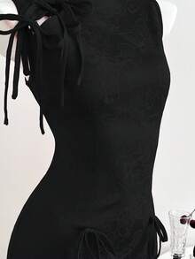 Elamini 女士派对新年新款中国风提花纹理面料修身迷你连衣裙 - 黑色 - 查看 4