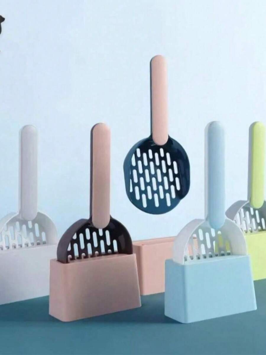 Cat Litter Scoop Plastic Cat Litter Shovel With Base Self Cleaning Cat Litter Box Shovel Kitten Toilet Clean Tools Cat Supplies - Multicolor - View 1