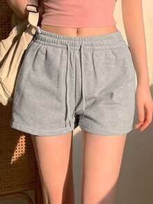 DAZY Women's Solid Color Drawstring Waist Casual Shorts, Suitable For Summer Sweater Shorts - Grey - View 4