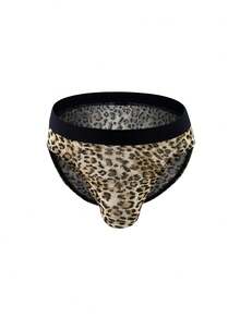 WENEZON Men's Sexy Leopard Print Contrast Tape Waist Briefs - Khaki - View 1