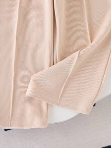 2件套女童（小号）杏色罗纹短袖蝴蝶结圆领T恤和直筒裤，休闲夏季儿童套装 - 杏色 - 查看 4