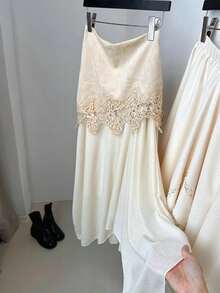 Serisse Chân váy ren vá thanh lịch dành cho nữ - Màu be - Xem 9