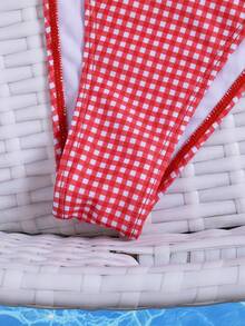 Swim Mod 格子吊带背心式泳衣，甜美海岛度假比基尼，夏季新品 - 紅白色 - 查看 5