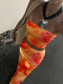 Aloruh Bộ đồ nữ 2 mảnh phong cách nghỉ dưỡng thanh lịch in họa tiết hoa dâm bụt Hawaii, gồm áo quây và chân váy, thích hợp cho kỳ nghỉ xuân/kỳ nghỉ biển/hẹn hò lãng mạn/dạo chơi thời trang/lễ hội âm nhạc mùa xuân. - trái cam - Xem 9