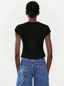 Lumivelle Camiseta blanca elegante y minimalista para mujer, adecuada para el uso diario, de moda y versátil - Negro - Ver 2