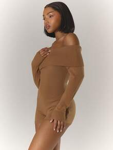 MUSERA Bộ áo liền quần Bardot dệt kim gân, gợi cảm, thích hợp cho lễ hội Ibiza, kỳ nghỉ, tiệc tùng, du lịch, phong cách sang trọng, mùa xuân hè. - Lạc đà - Xem 3