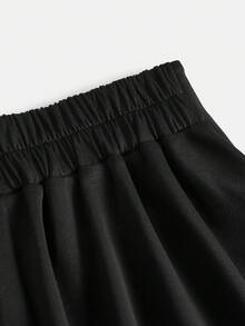 SHEIN Girlism 复古黑色纯色休闲通勤学院风双排扣松紧腰中长裙，适合青少年女孩 - 黑色 - 查看 4