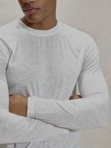 Musero Men Slim Fitted Long Sleeve Lightweight Crew-Neck T-Shirt Top SPRING SUMMER Essentials Capsule Wradrobe Layering - White - View 6