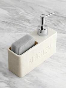 Fashionable Kitchen Soap Dispenser, Kitchen Countertop Decoration Cleaner, Bottling Bottle Including Dishwashing Sponge - Beige - View 4