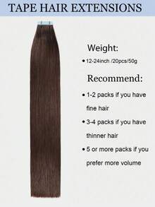 20pcs Straight Tape In 100% Human Hair Extension For Salon Silky Seamless Invisible Natural Dark Brown For Thin Hair Woman Dark Brown Color Tape In Hair Tape Ins Hair Extensions Long Lasting Hair Flower Hair Clip - S2 - View 5