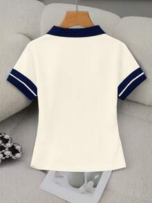 Rovax Women's Casual Street Style #23 Print Lapel Top - White - View 2