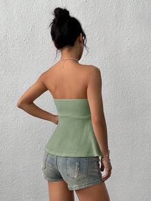 SHEIN EZwear Áo ống dệt kim màu xanh ô liu, áo tank top thường ngày cho nữ, áo quây cho nữ, áo ống màu xanh lá cây, áo màu xanh xám, áo gợi cảm cho nữ, áo mùa hè màu xanh ô liu, áo quây, áo kaki, áo mùa hè, trang phục mùa hè cho nữ, áo nữ cho mùa hè, áo thường ngày mùa hè. - Màu xanh Ô liu - Xem 2