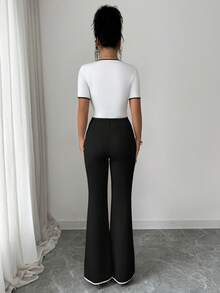 Elenzga Bộ trang phục công sở thường ngày thanh lịch dành cho nữ, gồm áo và quần cài cúc phía trước. - Đen và trắng - Xem 2