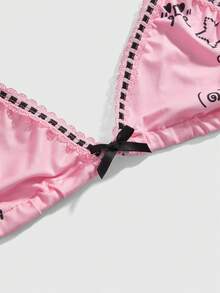 ROMWE Kawaii 女士可爱萌系表情蝴蝶结挂脖三角杯文胸 - 粉色 - 查看 4