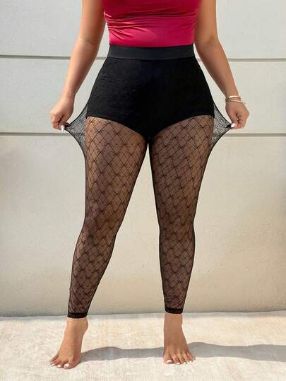 GalTyme Plusstorlekar damleggings med fluga och mesh, vår/sommar