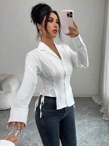 Modelyn White Side Tie Design Fashionable Elegant Blouse For Outings And Dates - White - View 6