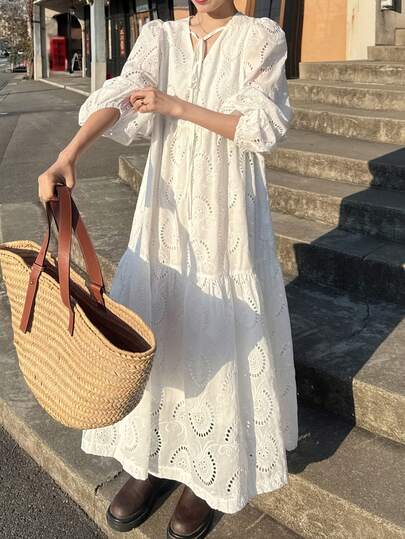FRIFUL Dam Enfärgad Spets Knyt Hals Lös Casual Mångsidig Vår Lång Morgonrock Morgonrock