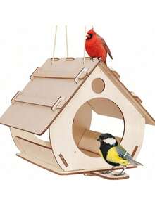 Hanging Wooden Bird Feeder Bird House DIY Assembly Outdoor Garden Decoration Bird Cage Bird House - White - View 7