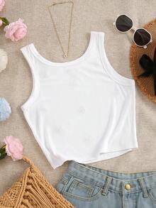 INAWLY Áo tank top cổ tròn dành cho nữ với họa tiết thêu hoa Hawaii, vỏ sò và sao biển. - trắng - Xem 2