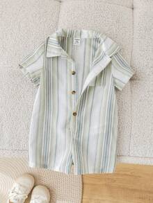 男婴休闲度假绿色条纹连体衣，适合春夏郊游、旅行、海滩、游泳池、派对等场合。 - 彩色 - 查看 5