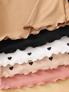 SHEIN Young Girl' Heart Print Short Sleeve T-Shirt - Multicolor - View 4