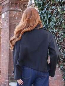 SILVIA DI SANTO 女士超大翻领装饰纽扣长袖休闲宽松大衣 - 黑色 - 查看 2