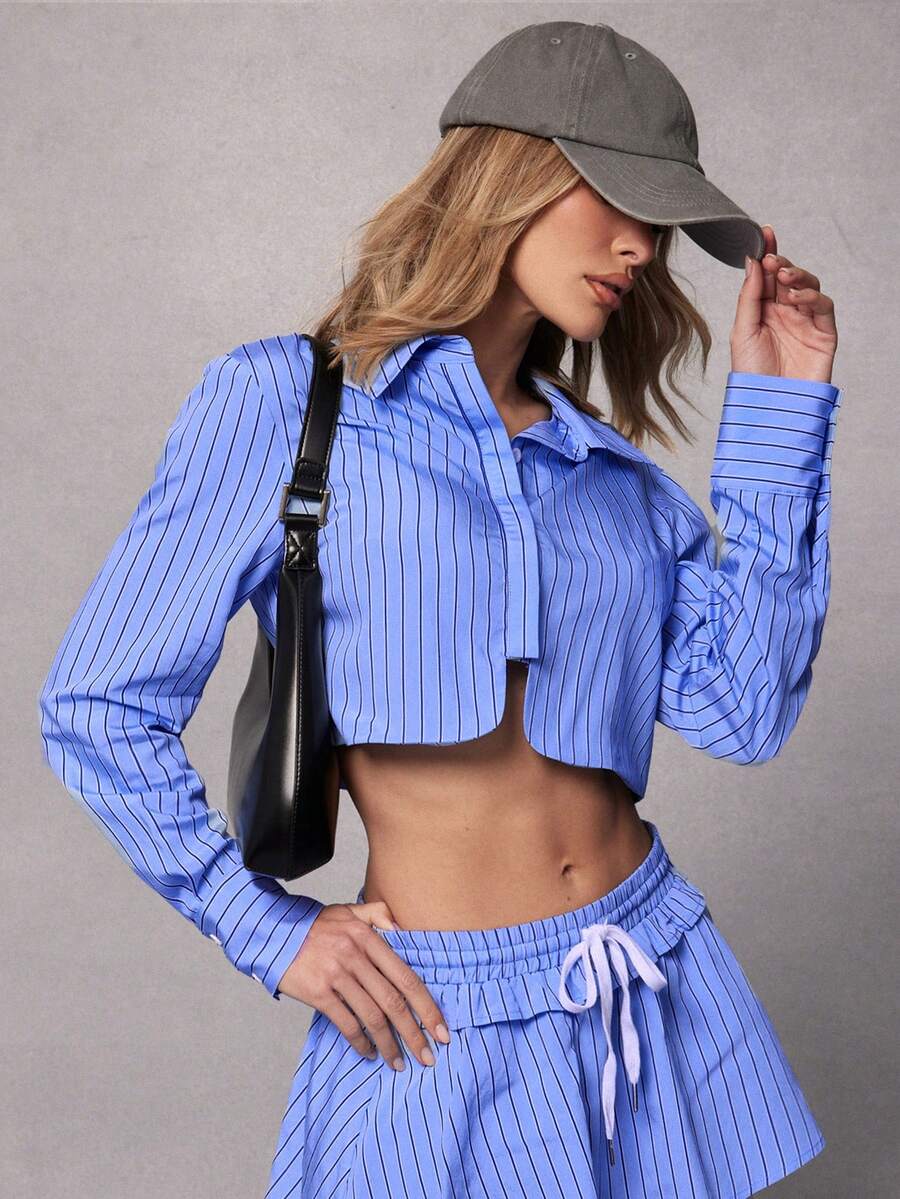 Hauture Women's Striped & Printed Minimalist Casual Long Sleeve Shirt - Blue - View 1