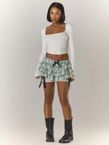 MUSERA Gingham Frill Trim Bow Bloomer Shorts Cute Streetwear Festival Farmhouse , Country, Vintage,  Summer Casual - Multicolor - View 3