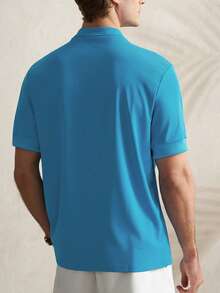 Airaco Casual Men's Loose Fit Single-Breasted T-Shirt With Horse Embroidery - Blue - View 2