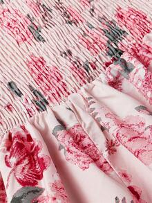 SHEIN CURVE+ 大码女式夏季花卉印花泡泡袖甜心领口茶会连衣裙