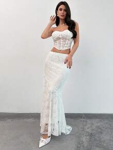 Firerie Body elegante, exquisito, romántico y sexy de encaje transparente para mujer, adecuado para el Día de San Valentín, citas, fiestas, bodas, festivales y vacaciones - Blanco - Ver 5