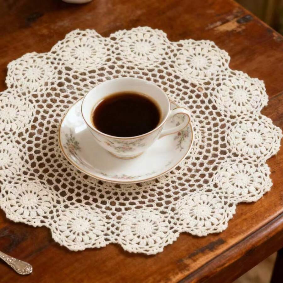 4 okrągłe serwetki stołowe, szydełkowane ręcznie robione koronkowe podkładki, dziergane podstawki, wydrążone serwetki, żaroodporne dekoracje stołowe, białe - Wielokolorowe - Zobacz 1