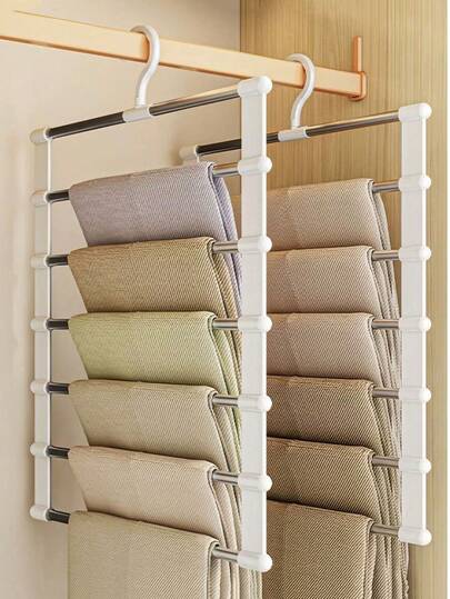 2pcsMagic Pants Rack - Foldable Jeans Hanger, Multi-Function Storage Rack For Pants, Scarves, Wardrobe Organization(The 5-Piece Set Of Auxiliary Hooks Is Not A Universal Model, Please Confirm Whether The Product Size Is Suitable Before Purchase;)