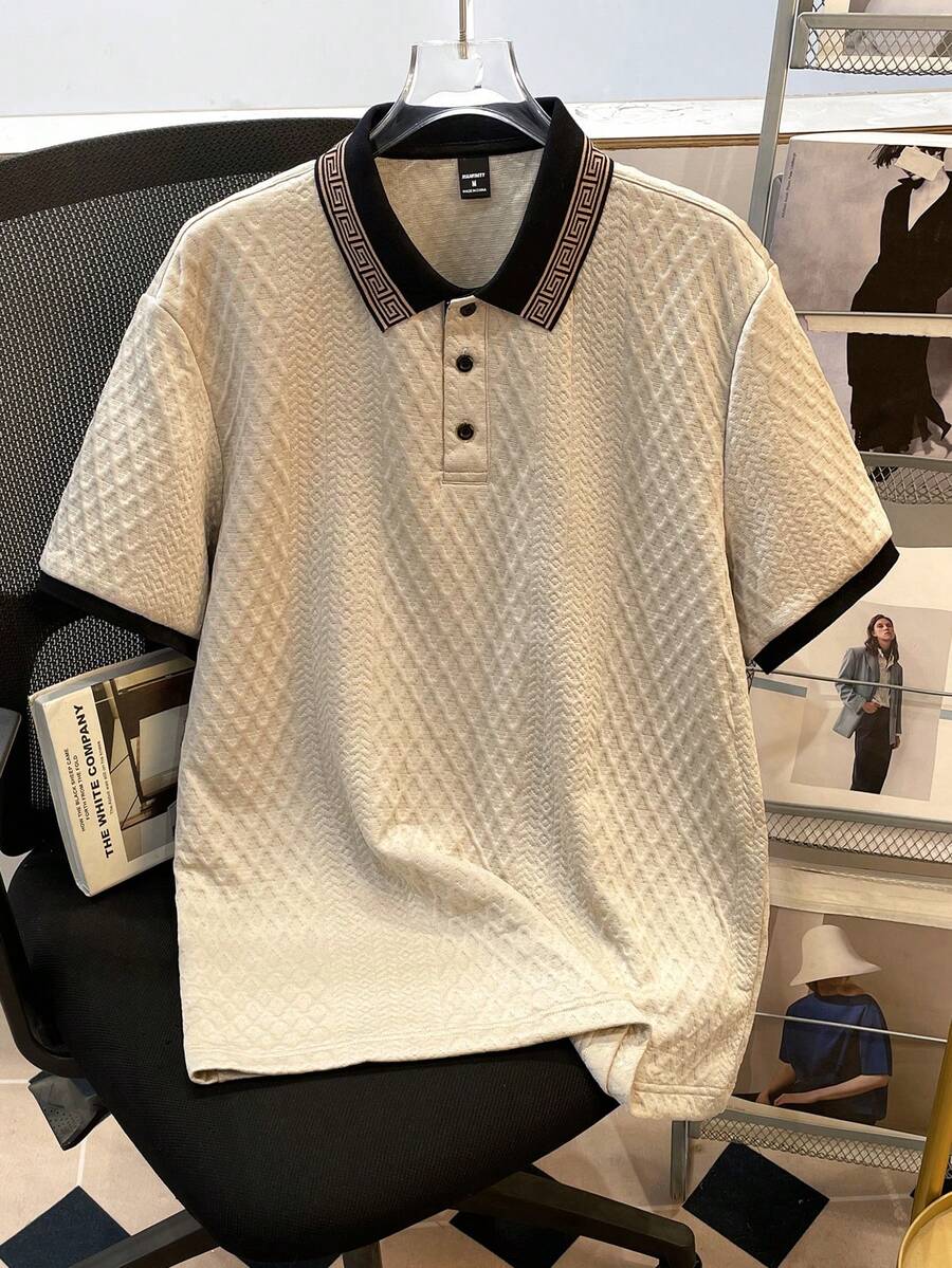 Manfinity Joysei 男士休闲纽扣半襟短袖商务 Polo 衫 - 杏色 - 查看 1