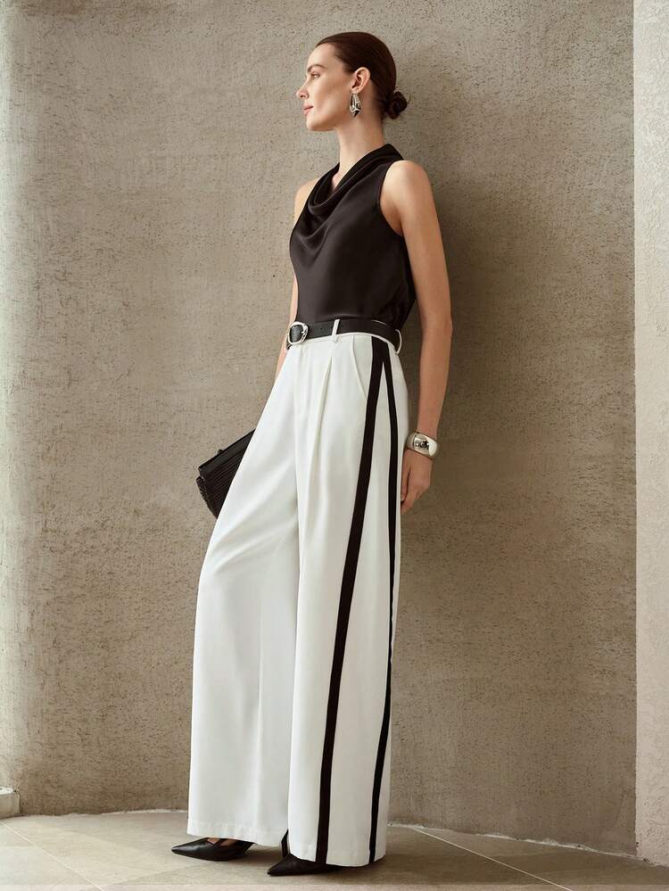 WOMEN'S SOLID COLOR CONTRAST STRIPE ELEGANT COMMUTER VERSATILE PANTS