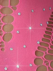 AltCore 1 pieza Mono con volantes asimétricos en el hombro, con brillo de cristales, de alta elasticidad y talla única en color fucsia, encantador y personalizado para baile, para mujeres - Rosa Fucsia - Ver 6