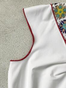 EMERY ROSE Latest Spring/Summer V-Neck Casual Waist Slimming Design Ruffle Trim Women Blouse - White - View 4