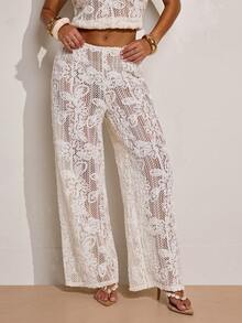 SHEIN BAE Pantalones sueltos y transparentes de verano para mujer - Albaricoque - Ver 7