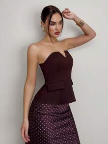 Firerie Áo corset nữ thanh lịch, tối giản, bất đối xứng, phù hợp cho mặc hàng ngày, dự tiệc, đám cưới. - Màu đỏ tím - Xem 4