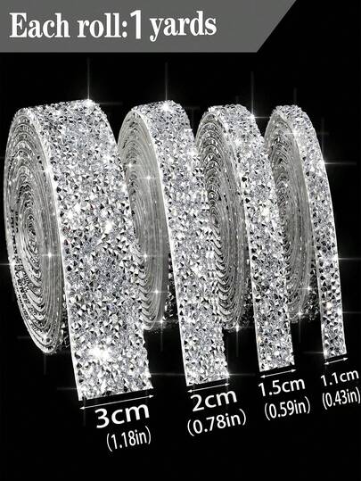 1Roll Self-Adhesive Rhinestone Tape 1 Roll Sparkling Crystal Diamond Ribbon For DIY Furniture Mirror Photo Frame Car Phone Decoration, Bling Strips For Wedding Birthday Craft Party Decor