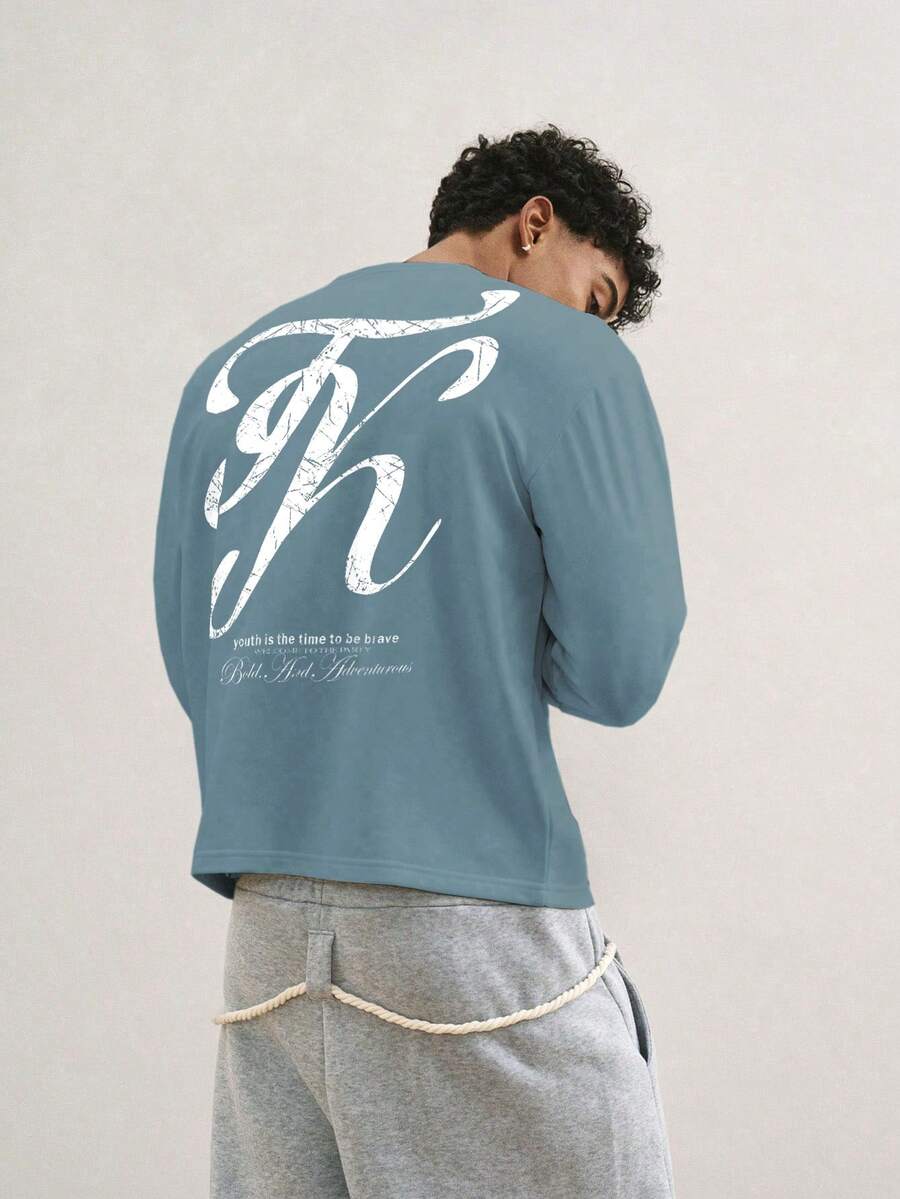 TOKVUE Men's Comfortable Casual Letter Graphic Round Neck Short Sleeve T-Shirt, Summer - Baby Blue - View 1