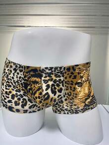 WENEZON 1条男士低腰印花虎头图案平角内裤，性感舒适 - 棕色 - 查看 3