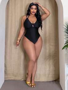 Slaydiva 2026 New European & American Style Deep V-Neck Backless One-Piece Swimsuit, Slimming & Suitable For Hot Springs & Swimming - Black - View 3