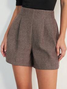 Aveloria Modichic Fashionable Design Sense Casual Loose Commuting Pleated Texture Herringbone High Waist Shorts - Multicolor - View 1