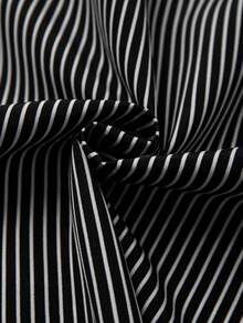 SHEIN Clasi Bộ đồ 2 món cỡ lớn: Áo sơ mi kẻ sọc phối màu thường ngày + Quần dài đơn giản. - Đen và trắng - Xem 7