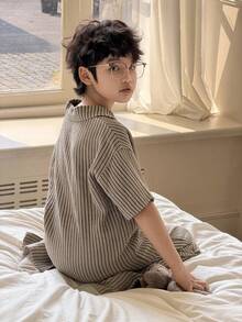 DAZY 男童条纹短袖上衣和裤子睡衣套装