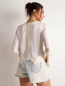 Freevana كنزة صوفية كروشيه مجوفة عتيقة بوهيمية، ملابس علوية كاجوال فضفاضة للربيع، كنزة صوفية محبوكة متعددة الاستخدامات للربيع - لون مشمشي - مشاهدة 3