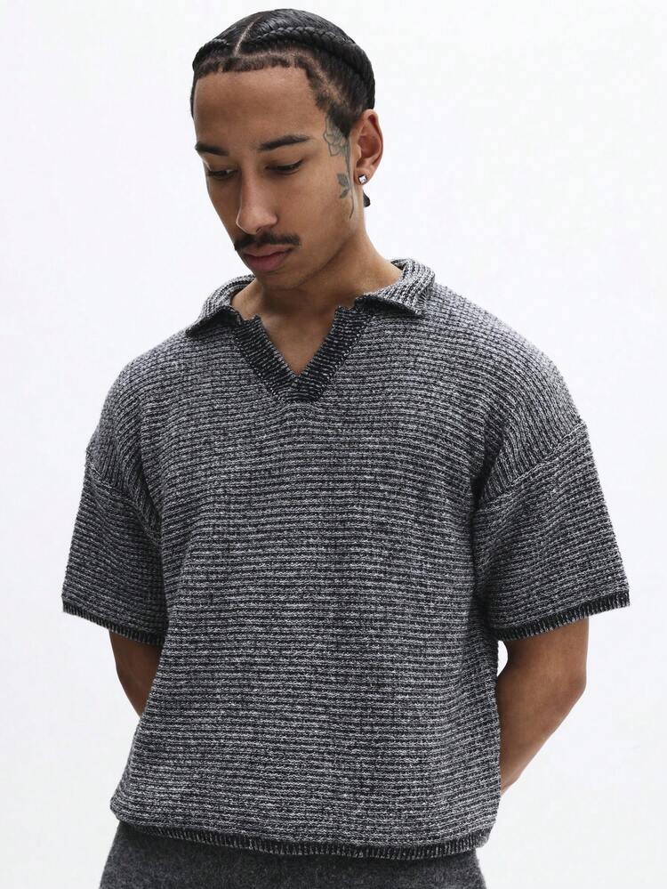 Heather Knit Polo Shirt With Collar
