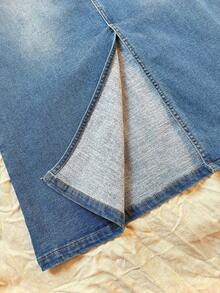 Travachic Women's Summer Casual Denim Skirt With Slit And Belt Loop